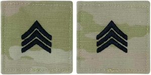 Army embroidered OCP with hook rank insignia: Sergeant