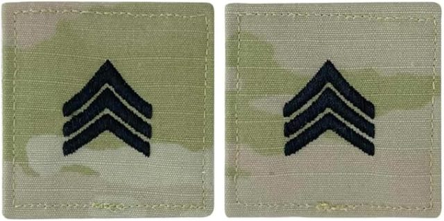 Army embroidered OCP with hook rank insignia: Sergeant