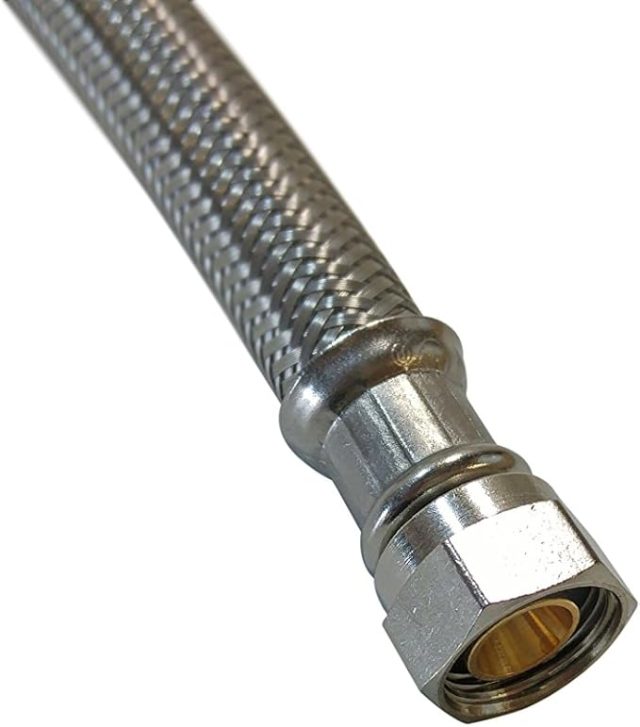 Eastman 20" Supply Line Steel Flex Long Faucet Connectors (2) Pack (1/2" FIP x 3/8" Comp)