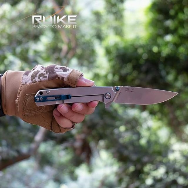 Ruike Pocket Knife for men Tactical Folding Knives Small Frame Lock 14C28N Stainless Cool Steel Camping Knives with Pocket Clip Hiking Work EDC Gear Tool P801-SF