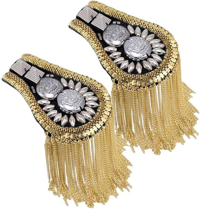 1 Pair Blazer Epaulet/Kpop Fringed/Tassel Metal Punk Shoulder Epaulette/Dpikes Brooch for Men Women 3 Colors Options