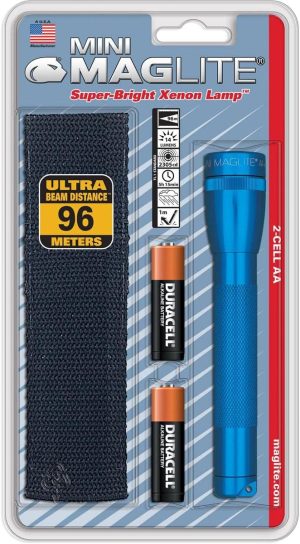 Maglite Mini Incandescent 2-Cell AA Flashlight with Holster, Blue