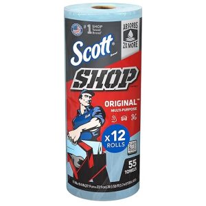 Scott® Shop Towels Original™ (75147), Original Blue Shop Towels, 9.4"x11" sheets (55 Towels/Roll, 12 Rolls/Case, 660 Towels/Case)