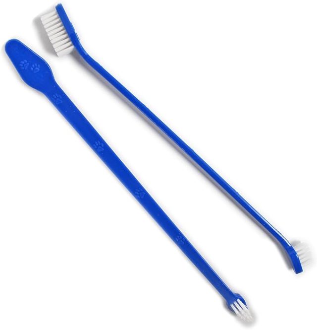 Duke's Pet Products Two-Piece Dog Toothbrush Set: Double Sided Canine Dental Hygiene Brushes with Long 8 1/2" Handles and Super Soft Bristles, Blue