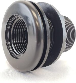 LIFEGARD Aquatics Double Threaded Bulkhead Kit for Fish Aquariums – High-Impact Resistant PVC – Includes Bulkhead Fitting, Gasket, Lock Nut – Jet Black – 1 Inch