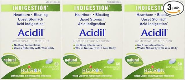 Boiron Acidil, 60 Tablets (Pack of 3), Homeopathic Medicine for Indigestion, 60 Tablets (Pack of 3)