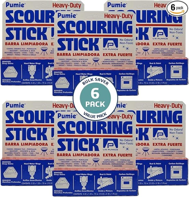 6-Pack PUMIE HDW Scouring Stick for Toilet Bowl Cleaning, Cleans Toilet Bowl Hard Water Rings, Buildups, Rust & Tough Stains, Perfect Pumice Stone for Cleaning Bathtub, Pools, Kitchens, Sinks & Grills