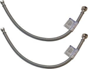 Eastman 20" Supply Line Steel Flex Long Faucet Connectors (2) Pack (1/2" FIP x 3/8" Comp)