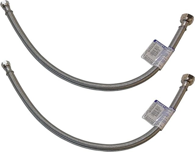 Eastman 20" Supply Line Steel Flex Long Faucet Connectors (2) Pack (1/2" FIP x 3/8" Comp)