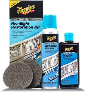 Meguiar's Two Step Headlight Restoration Kit, Headlight Cleaner Restores Clear Car Plastic and Protects from Re-Oxidation, Includes Headlight Coating and Cleaning Solution - 4 Count (1 Pack)